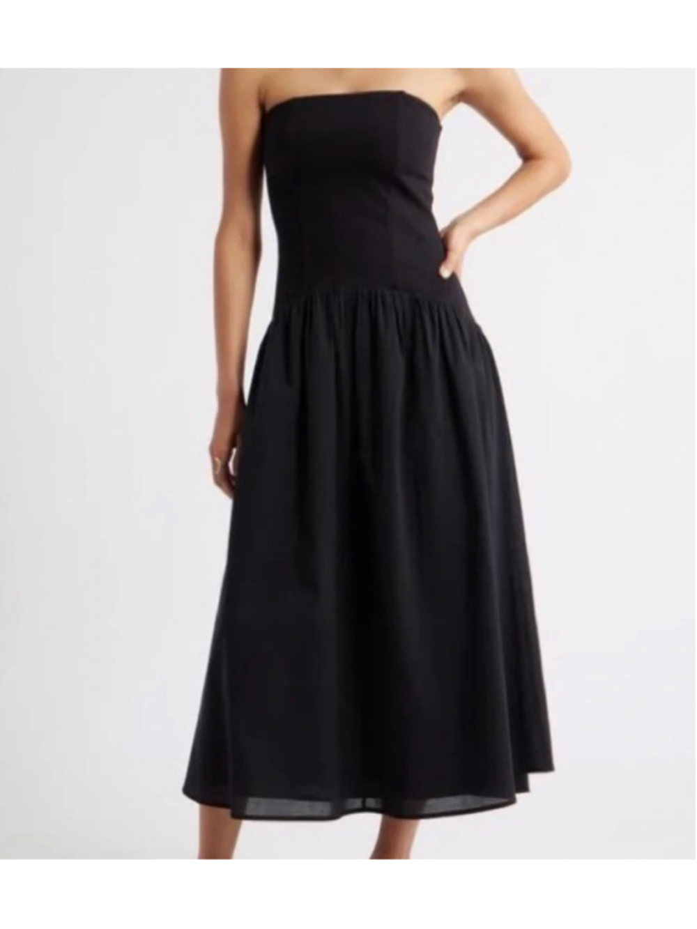 Open Edit Strapless Bandeau Midi Dress|Black|XS|NWOT|